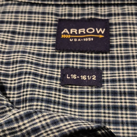 Arrow men's long sleeve button-down shirt large blue/white plaid check - Picture 8 of 11